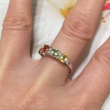 Elegant Hawaiian Genuine Gemstone Diamond Ring, 14KT Solid White-Gold Genuine Citrine, Peridot, Garnet, Diamond Ring, R1423 Statement PC