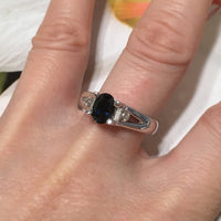 Gorgeous Hawaiian Genuine Blue Sapphire Diamond Ring, 14KT Solid White-Gold Blue Sapphire Diamond Ring, R1454 Birthday Gift, Statement PC