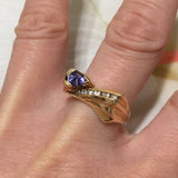 Unique Gorgeous Hawaiian Genuine Tanzanite Diamond Ring, 14KT Solid Yellow-Gold Tanzanite Diamond Ring, R1504 Birthday Gift, Statement PC