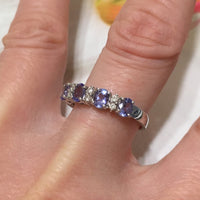 Gorgeous Hawaiian Genuine Tanzanite Diamond Ring, 14KT Solid White-Gold 4 Tanzanite Oval-Cut Diamond Ring, R1507 Birthday Gift, Statement PC