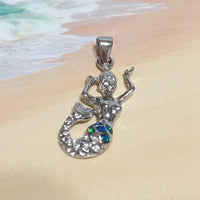 Unique Hawaiian Blue Opal Mermaid Necklace, Sterling Silver Blue Opal Mermaid Pendant, N2135 Valentine Birthday Mom Gift, Island Jewelry
