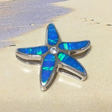 Unique Beautiful Hawaiian Blue Opal Starfish Necklace, Sterling Silver Blue Opal Starfish CZ Pendant, N2182 Valentine Birthday Mom Gift