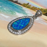 Gorgeous Hawaiian X-Large Blue Opal Rain-Drop Necklace, Sterling Silver Blue Opal CZ Pendant, N2335 Birthday Mom Gift, Statement PC