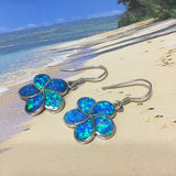 Stunning Hawaiian X-Large Blue Opal Plumeria Earring, Sterling Silver Blue Opal Plumeria Dangle Earring, E4135B Birthday Gift, Statement PC