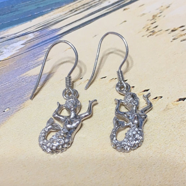 Unique Hawaiian Large Mermaid Earring, Sterling Silver Mermaid Dangle Earring, E4137A Valentine Birthday Wife Mom Gift, Island Jewelry