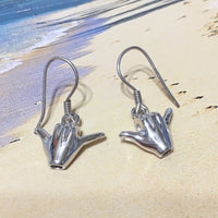 Unique Hawaiian 3D Hang Loose Shaka Earring, Sterling Silver 3D Hang Loose Dangle Earring, E4142A Valentine Birthday Gift, Island Jewelry