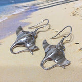 Unique Hawaiian Large Manta Ray Earring, Sterling Silver Manta Ray Dangle Earring, E4149A Birthday Wife Mom Valentine Gift, Island Jewelry