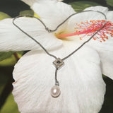Beautiful Hawaiian Genuine White Pearl Lariat Necklace, Sterling Silver Genuine White Pearl CZ Necklace, N2492 Birthday Mom Valentine Gift