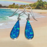 Gorgeous Hawaiian Large Blue Opal Rain Drop Earring, Sterling Silver Blue Opal Rain-Drop Dangle Earring E4177 Statement PC, Birthday Gift