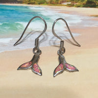 Pretty Hawaiian Pink Opal Whale Tail Earring, Sterling Silver Pink Opal Whale Tail Dangle Earring, E4238 Birthday Mom Wife Valentine Gift