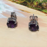 Beautiful Hawaiian Amethyst Earring, Sterling Silver Amethyst Round-Cut Stud Earring, E4369 Birthday Mom Valentine Gift