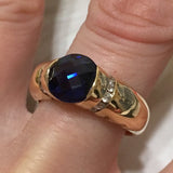 Beautiful Hawaiian Genuine Iolite Diamond Ring, 14KT Solid Yellow-Gold Iolite Round-Cut Diamond Ring, R1509 Birthday Mom Gift, Statement PC