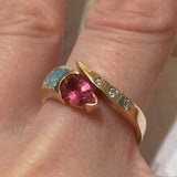 Gorgeous Hawaiian Genuine Pink Sapphire Opal Diamond Ring, 14KT Solid Yellow-Gold Pink Sapphire Australian Opal Diamond Ring, R1540