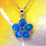 Beautiful Hawaiian Blue Opal Plumeria Earring and Necklace, Sterling Silver Opal Plumeria Flower Pendant, N6005 Birthday Valentine Mom Gift