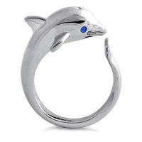 Unique Beautiful Large Hawaiian Dolphin Ring, Sterling Silver Dolphin Blue CZ Eye Ring, R2356 Statement PC, Birthday Mom Valentine Gift