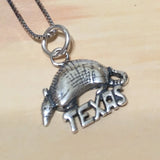 Unique Texan Armadillo Necklace, Sterling Silver Armadillo Charm Pendant, High Polish & Oxidized Finish N8052 Birthday Mom Valentine Gift