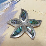Gorgeous Unique Large Hawaiian Genuine Paua Shell Abalone Starfish Necklace, Sterling Silver MOP Starfish Pendant N2673 Statement PC