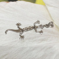 Unique Hawaiian Large Gecko Necklace, Sterling Silver Gecko CZ Movable Leg Pendant, N2244 Valentine Birthday Anniversary Mom Wife Gift