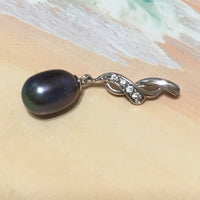 Unique Hawaiian Genuine Black Pearl Necklace, Sterling Silver Black Pearl CZ Pendant N2645 Anniversary Birthday Mom Wife Valentine Gift