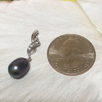 Unique Hawaiian Genuine Black Pearl Necklace, Sterling Silver Black Pearl CZ Pendant N2645 Anniversary Birthday Mom Wife Valentine Gift