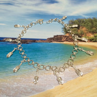 Unique Hawaiian Ukulele Charm Bracelet or Anklet, Sterling Silver Dangling Guitar Charm Bracelet, B3129 Birthday Mom Wife Valentine Gift
