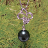Unique Hawaiian Black Shell Pearl Necklace, Sterling Silver Black Shell Pearl CZ Pendant, N2918 Birthday Mom Valentine Gift, Statement PC