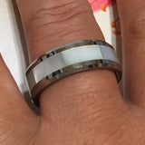 Gorgeous Hawaiian White Mother of Pearl Tungsten Carbide Ring, Promise Wedding Band Ring, Anniversary Birthday Dad Gift, R1208 Statement PC