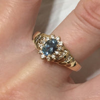 Gorgeous Hawaiian Genuine Blue Topaz Diamond Ring, 14KT Solid Yellow-Gold Blue Topaz Diamond Ring, R1459 Birthday Mom Gift, Statement PC
