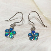 Pretty Hawaiian Blue Opal Plumeria Earring, Sterling Silver Blue Opal Plumeria Dangle Earring, E4044 Birthday Mom Valentine Gift