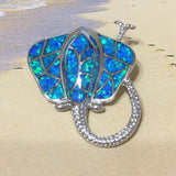 Unique Gorgeous Hawaiian Large Blue Opal Stingray Necklace, Sterling Silver Blue Opal Sting Ray Pendant, N2165 Birthday Gift, Statement PC