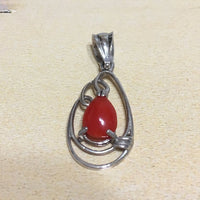 Unique Hawaiian Genuine Red Coral Pendant, 14KT Solid White-Gold Red Coral Pendant, P5333 Valentine Birthday Mom Gift, Statement PC