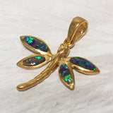Beautiful Hawaiian Opal Dragonfly Necklace, Sterling Silver Yellow-Gold Plated Opal Dragonfly Pendant, N2072 Birthday Mom Valentine Gift