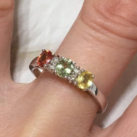 Elegant Hawaiian Genuine Gemstone Diamond Ring, 14KT Solid White-Gold Genuine Citrine, Peridot, Garnet, Diamond Ring, R1423 Statement PC