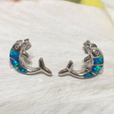 Beautiful Hawaiian Large Blue Opal Dolphin Earring, Sterling Silver Blue Opal Dolphin Stud Earring E4115 Birthday Valentine Mom Gift