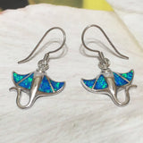 Unique Stunning Large Hawaiian Blue Opal Manta Ray Earring, Sterling Silver Blue Opal Manta Ray Dangle Earring, E4119 Birthday Mom Gift
