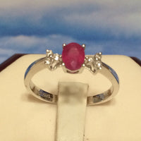 Attractive Hawaiian Genuine Red Ruby Diamond Ring, 14KT Solid White-Gold Red Ruby Oval-Shape Diamond Ring, R1431 Birthday Gift, Statement PC