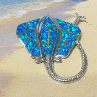 Gorgeous Hawaiian X-Large Blue Opal Stingray Necklace, Sterling Silver Blue Opal Sting Ray Pendant, N2315 Birthday Mom Gift, Statement PC