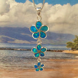 Beautiful Hawaiian 3 Blue Opal Plumeria Necklace, Past Present & Future, Sterling Silver Plumeria Pendant, N6145 Birthday Christmas Mom Gift