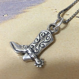 Unique Texan Cowboy Boot Necklace, Sterling Silver Cowboy Boot Charm Pendant, High Polish & Oxidized Finish, N8053 Birthday Valentine Gift