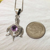 Unique Beautiful Hawaiian Genuine Amethyst Sea Turtle Necklace, Sterling Silver 3D Turtle Movable Leg Pendant, N8054 Birthday Mom Gift