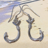 Unique Hawaiian Large 3D Fish Hook Earring, Sterling Silver Fish Hook Dangle Earring, E4140A Valentine Birthday Anniversary Wife Mom Gift