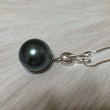 Unique Beautiful Hawaiian Black Shell Pearl Necklace, Sterling Silver Black Shell Pearl CZ Pendant, N2916 Birthday Mom Wife Valentine Gift