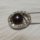 Unique Beautiful Hawaiian Genuine Black Pearl Necklace, Sterling Silver Black Pearl CZ Pendant, N2793 Birthday Mom Valentine Gift