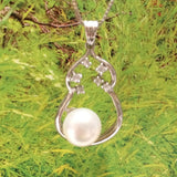 Unique Hawaiian Genuine White Pearl Necklace, Sterling Silver White Pearl CZ Pendant, N2785 June Birthstone, Valentine Birthday Mom Gift