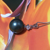 Unique Beautiful Hawaiian Black Shell Pearl Necklace, Sterling Silver Black Shell Pearl CZ Pendant, N2914 Birthday Mom Wife Valentine Gift