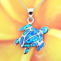 Unique Hawaiian Blue Opal Sea Turtle Necklace, Sterling Silver Blue Opal Turtle Pendant, N2115 Valentine Birthday Mom Gift, Island Jewelry
