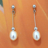 Beautiful Hawaiian Genuine White Pearl Earring, 14KT Solid White-Gold White Pearl Dangle Earring, E5585 Birthday Mom Gift, Island Jewelry