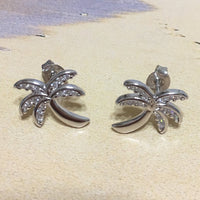 Beautiful Hawaiian Palm Tree Earring, Sterling Silver Palm Tree CZ Stud Earring, E4021 Birthday Mom Christmas Gift, Island Jewelry
