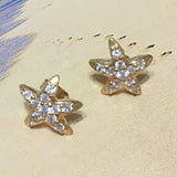 Beautiful Hawaiian Starfish Earring, Sterling Silver Yellow-Gold Plated Starfish CZ Stud Earring, E4419 Birthday Mom Valentine Gift, Island