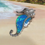 Unique Gorgeous X-Large Hawaiian Blue Opal Seahorse Necklace, Sterling Silver Blue Opal Sea Horse Pendant N4484 Birthday Gift, Statement PC